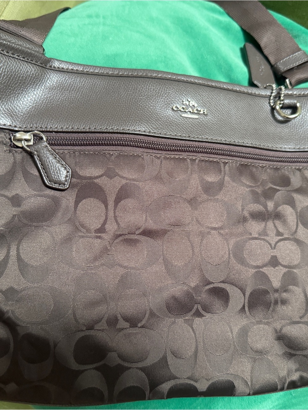 Coach Brown Signature Jacquard Shoulder Bag with Leather Trim
